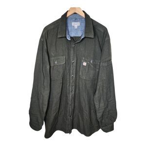 Carhartt Work Button Shirt Mens 2XL Relaxed Fit Green Workwear Western Trucker